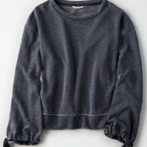 American Eagle Blouson Tie-Sleeve Sweatshirt Size S True Black
